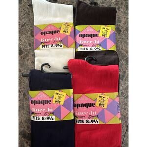 NWT Vintage Girl’s Nylon Knee High Socks White Red Navy Brown Deadstock